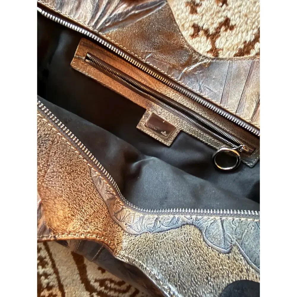 FENDI Karl Lagerfeld 2003 Vintage Devil Trapezio Leather Bag Neutrals Large
